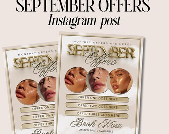 September Offers Instagram Post | Canva Template | Beauty business | Beige & Gold | Promo | Instant Download | Social Media Post