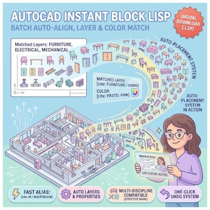AutoCAD-Batch-Block-Einfügen-LISP, Werkzeug für automatische Ausrichtung und Skalierung, CAD-Automatisierungsskript zum Abgleichen von Layern und Farben, für dynamische Ingenieure, Vermesser und technische Zeichner