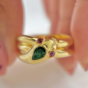 Antique Victorian snake ring - Pink Round  & Green Pear diamond ring Serpent ring valentineday gifts for her