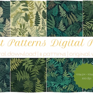 Plant Patterns Digital Paper | Plant Scrapbook Papers | Seamless Patterns | Digital Background | Printable | Paper Set | Plant Designs
