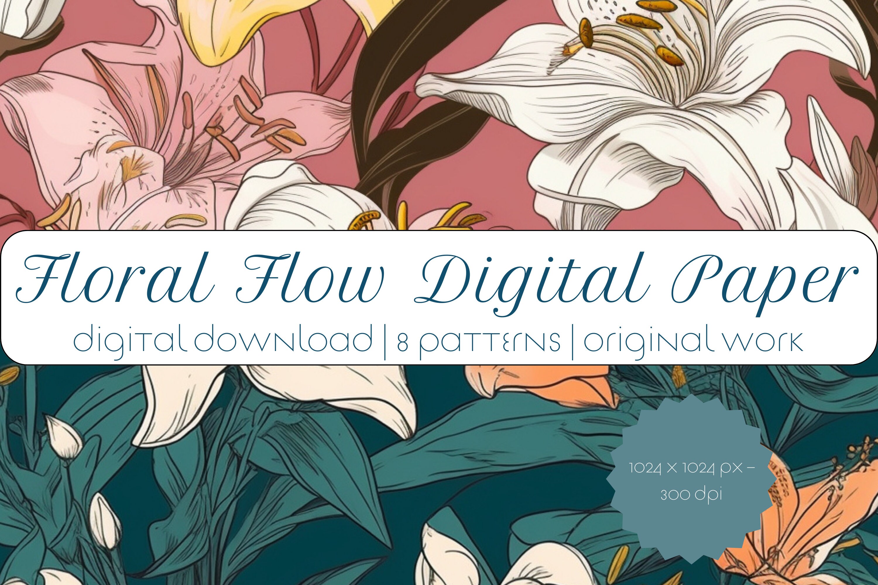 Flower Flow Digital Paper | Floral Scrapbook Papers | Seamless Patterns ...