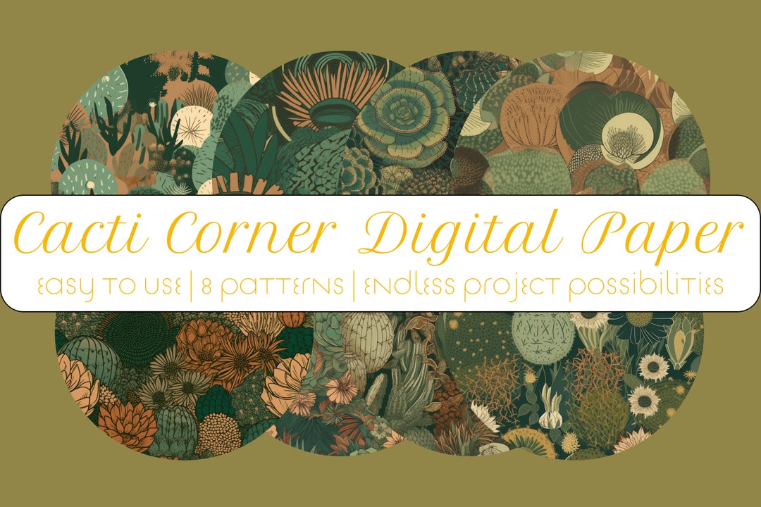 Cacti Corner Digital Paper | Succulent Scrapbook Papers | Seamless ...