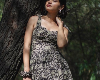 Floral Garden Wedding Dress| Bridesmaid Midi Summer Party Sundress| Boho Western Women Clothing