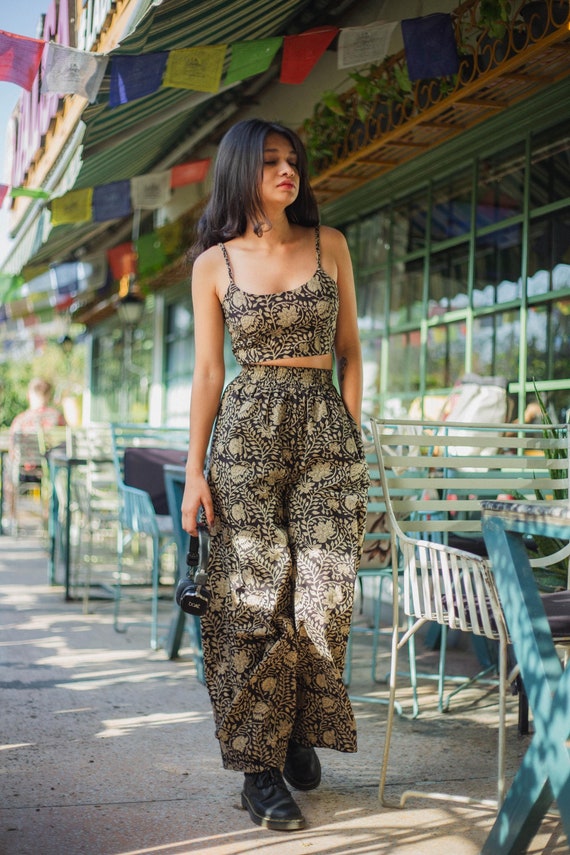 Bohemian Coord Set – Floral Summer Women Crop Top Wide Leg Pants Matching Set