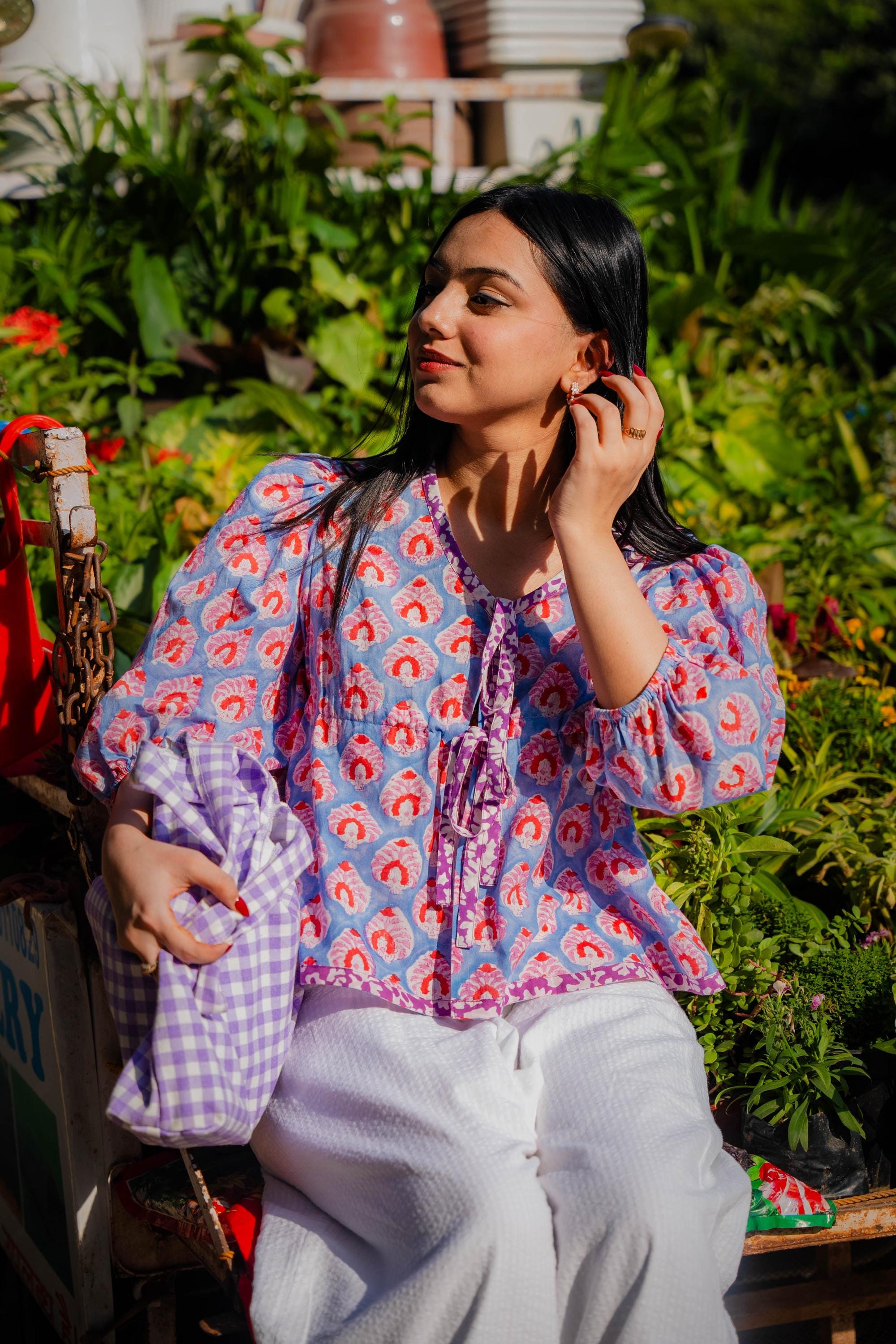 Floral Summer Top – Boho Indian Block Print Women Vacation Blouse