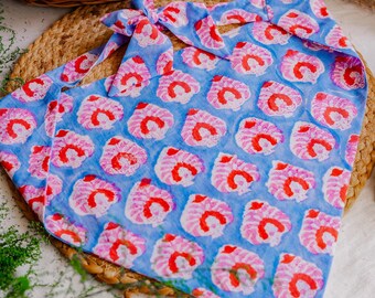 Blue Cotton Bandana for Women | Leaf Block Printed Triangle Head Scarf