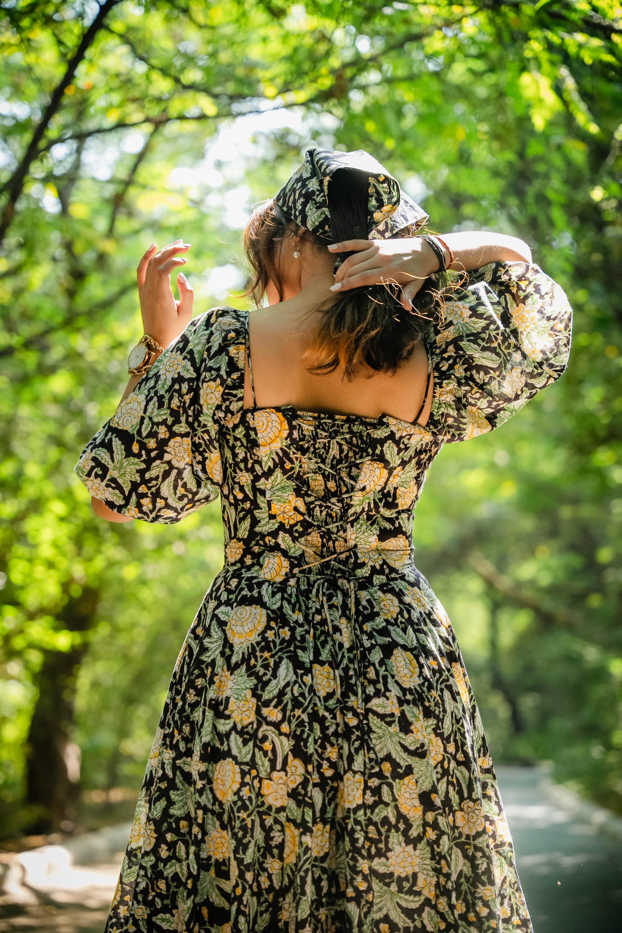 Floral Corset Dress For Women - Boho Midi Bohemian Cocktail Frock