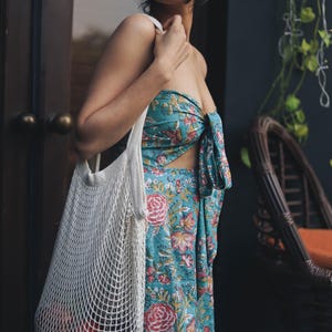 Cotton beach vacation dress made with Indian hand block printed cotton for petite women- Odhanon