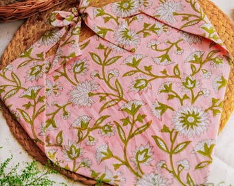 Rosa blommigt blockmönster bomullsbandana | Boho sommarhuvudduk för kvinnor