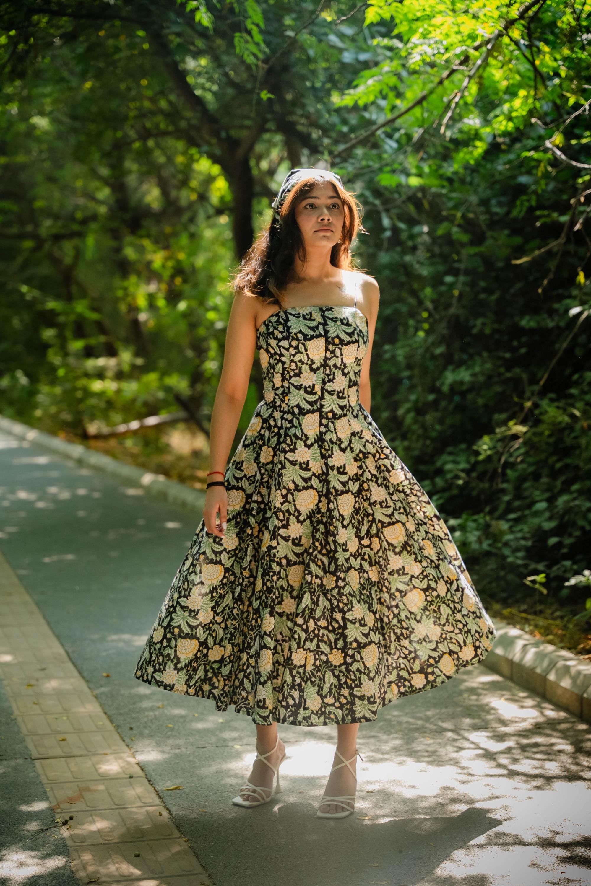 Floral Corset Dress For Women - Boho Midi Bohemian Cocktail Frock