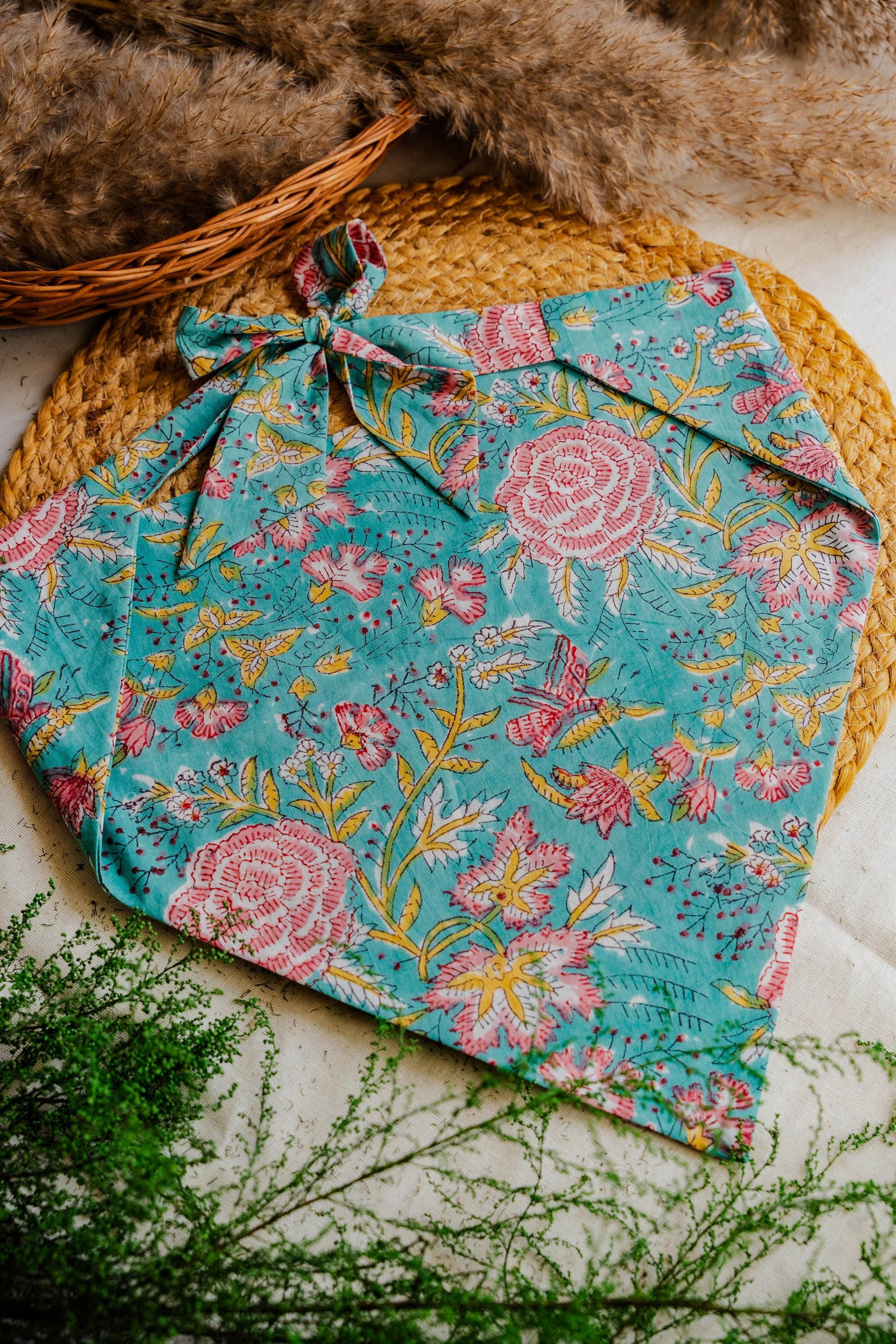 Madewell Teal Turquoise Blue Floral Bandana Handmade Beaded Tassel Scarf: Turkish Bohemian Shawl - Etsy main image 3