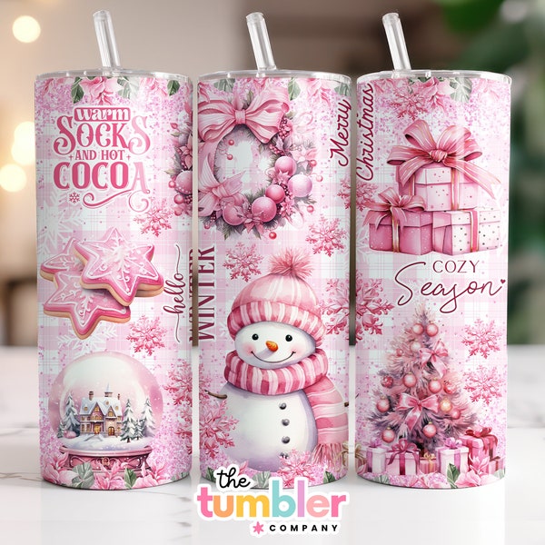 Pink Christmas Tumbler Wrap PNG 20oz Skinny Tumbler Sublimation Christmas Santa Sublimation | Tumbler Wrap | Sublimation Digital Download