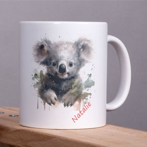 Cup with name, koala graphic, gift for birthdays, Christmas and school enrollment, kindergarten