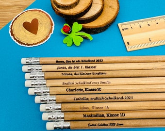 personalisierter Bleistift mit Radiergummi, Bleistift für Schulkind, das perfekte Geschenk zum Schulanfang