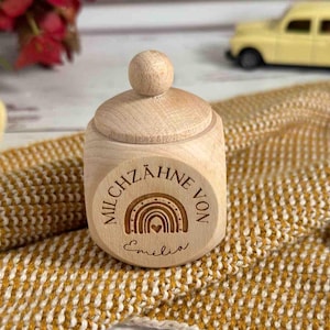 Milchzahndose Regenbogen, personalisiert aus Holz mit Zahndose, Zahndose für Milchzähne mit Namen, Geschenk, zum Geburtstag