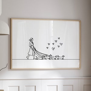 Impressão de parede de arte de linha contínua do Dachshund | Cartão imprimível engraçado do cão de salsicha de <br> Entrega Rápida? Mãe Doxie | Presente de Dia das Mães para Cachorro Wiener