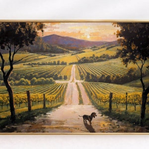 Dachshund Vintage Oil Painting Landscape | Miniature Wiener Dog Country Road | Digital Sausage Dog Artwork | #42