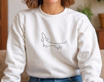 Dachshund Embroidered Lineart Sweatshirt | Minimalist Unisex Cute Wiener Dog Gift for Doxie Owner | Sausage Dog Mom Shirt