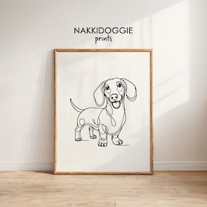Dackel Continuous Line Art Wanddruck | Druckbare Happy Sausage Dog-Karte | Doxie Mom | Wiener Hund Muttertagsgeschenk