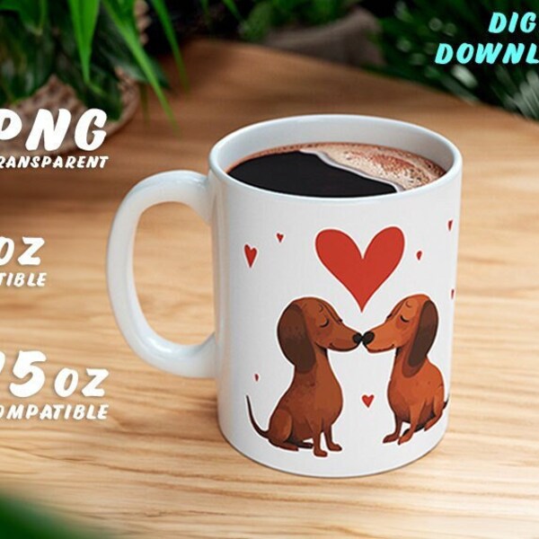 Hund Valentine Becher, digitaler Download, Dackel Becher, Dackel Becher, Dackel Valentinstag Geschenk, Dackel Valentine, Valentine Becher