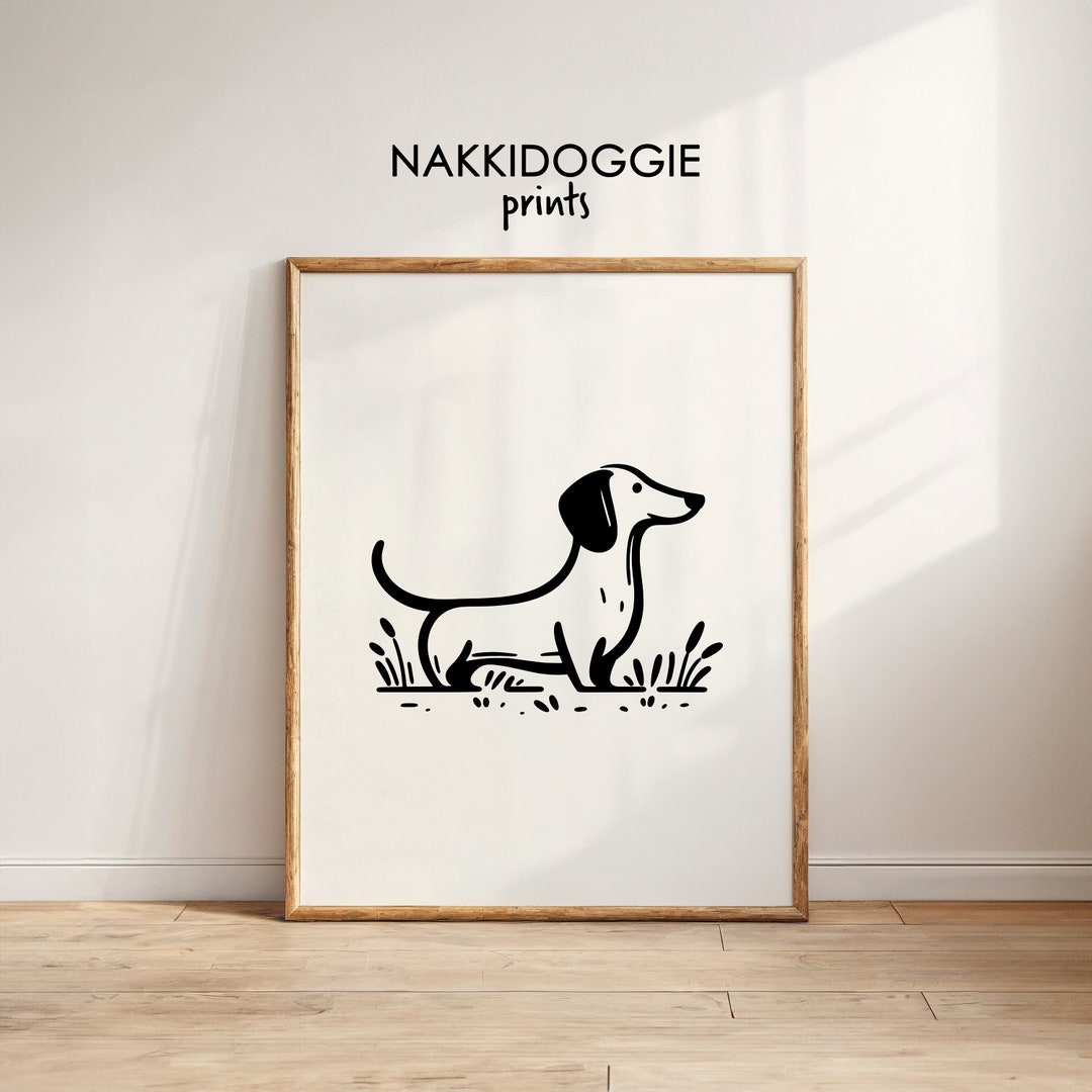 Dachshund Line Art Drawing Wall Print | Printable Happy Weenie Dog ...