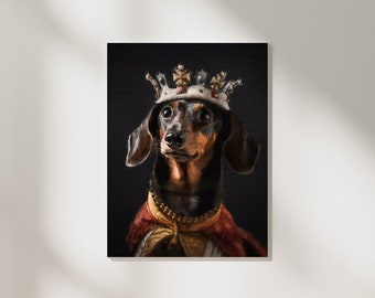 Dachshund Royal Portrait Medieval Art | Funny Wiener Dog Painting | Printable Quirky Sausage Dog Artwork | #50