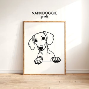 Dachshund Outline Printable | Peeking Sausage Dog SVG | Minimalistic Drawing | Doxie Pet Memorial Gift