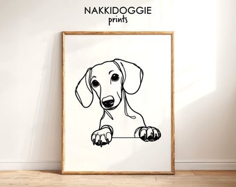 Dachshund Outline Printable | Peeking Sausage Dog SVG | Minimalistic Drawing | Doxie Pet Memorial Gift