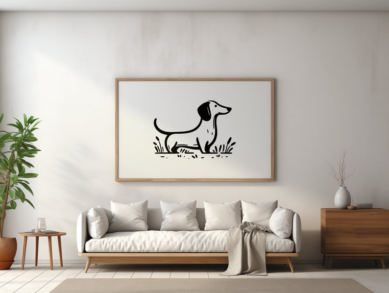 Dachshund Line Art Drawing Wall Print Printable Happy Weenie Dog ...