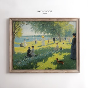 Dachshund Vintage Oil Painting Landscape | Miniature Wiener Dog Garden ...