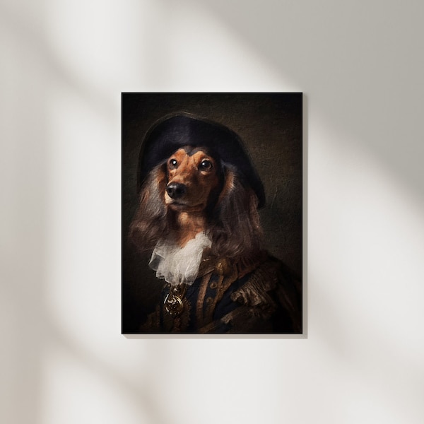 Dachshund Calligrapher Portrait Medieval Art | Funny Wiener Dog Painting | Printable Quirky Sausage Dog Artwork | #58