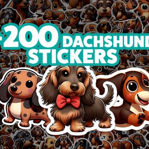 200 Cute Dachshund Sticker Bundle, Digital Stickers, For Kids, Printable Stickers, Kawaii, Wiener Dog Lover Gift, Print-on-demand Stickers