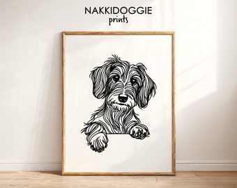 Wirehaired Dachshund Outline Printable | Peeking Weenie Dog SVG | Minimalistic Drawing | Pet Memorial Gift