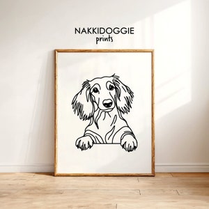 Longhaired Dachshund Outline Printable | Peeking Sausage Dog SVG | Minimalist Drawing | Pet Memorial Gift