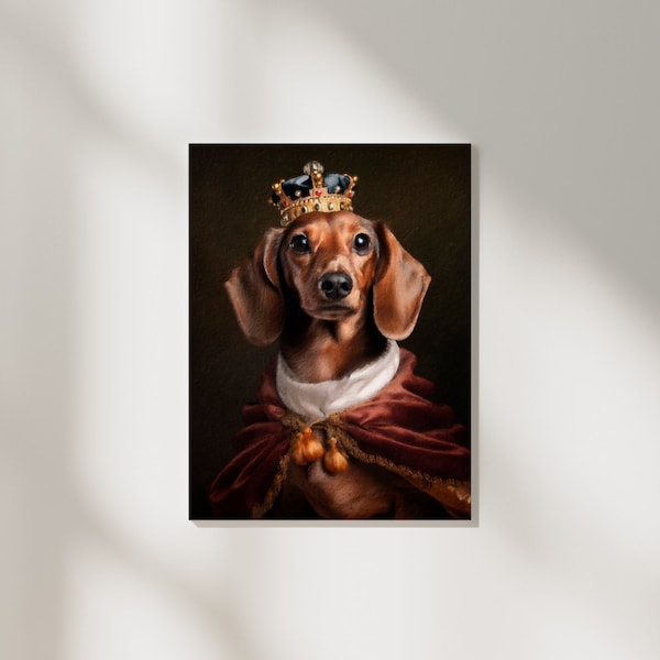 Dachshund Royal Portrait Medieval Art | Funny Wiener Dog Prince Painting | Printable Quirky Sausage Dog Artwork | #65