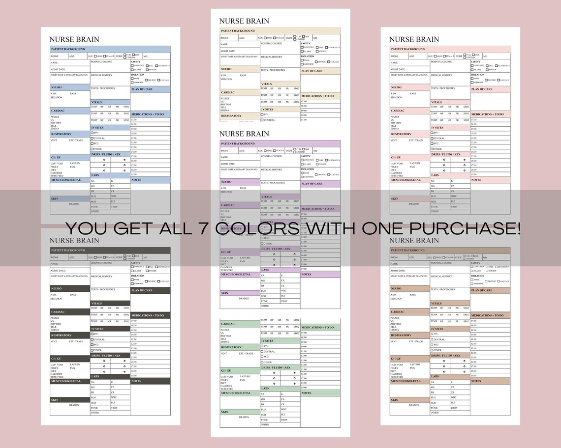Printable Nursing Report Sheet, Nurse Brain Sheet, Nursing Report Sheet ...