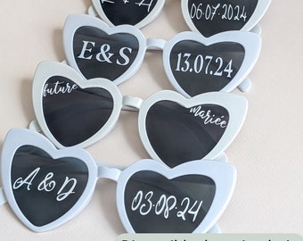 Personalized sunglasses for weddings, photo props, bachelorette parties, sunglasses stickers, birthday sunglasses, heart-shaped sunglasses