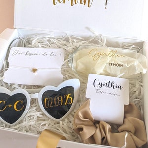 Boîte cadeau flûte personnalisé demande témoin mariage cadeau demoiselle d'honneur veux tu être ma témoin bracelet cadeau box témoin