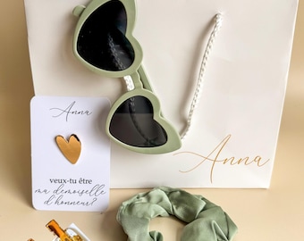 Bolsa de regalo personalizada para dama de honor, solicitud de testigo personalizada, bolsa de papel de regalo para dama de honor, caja verde para testigos de boda