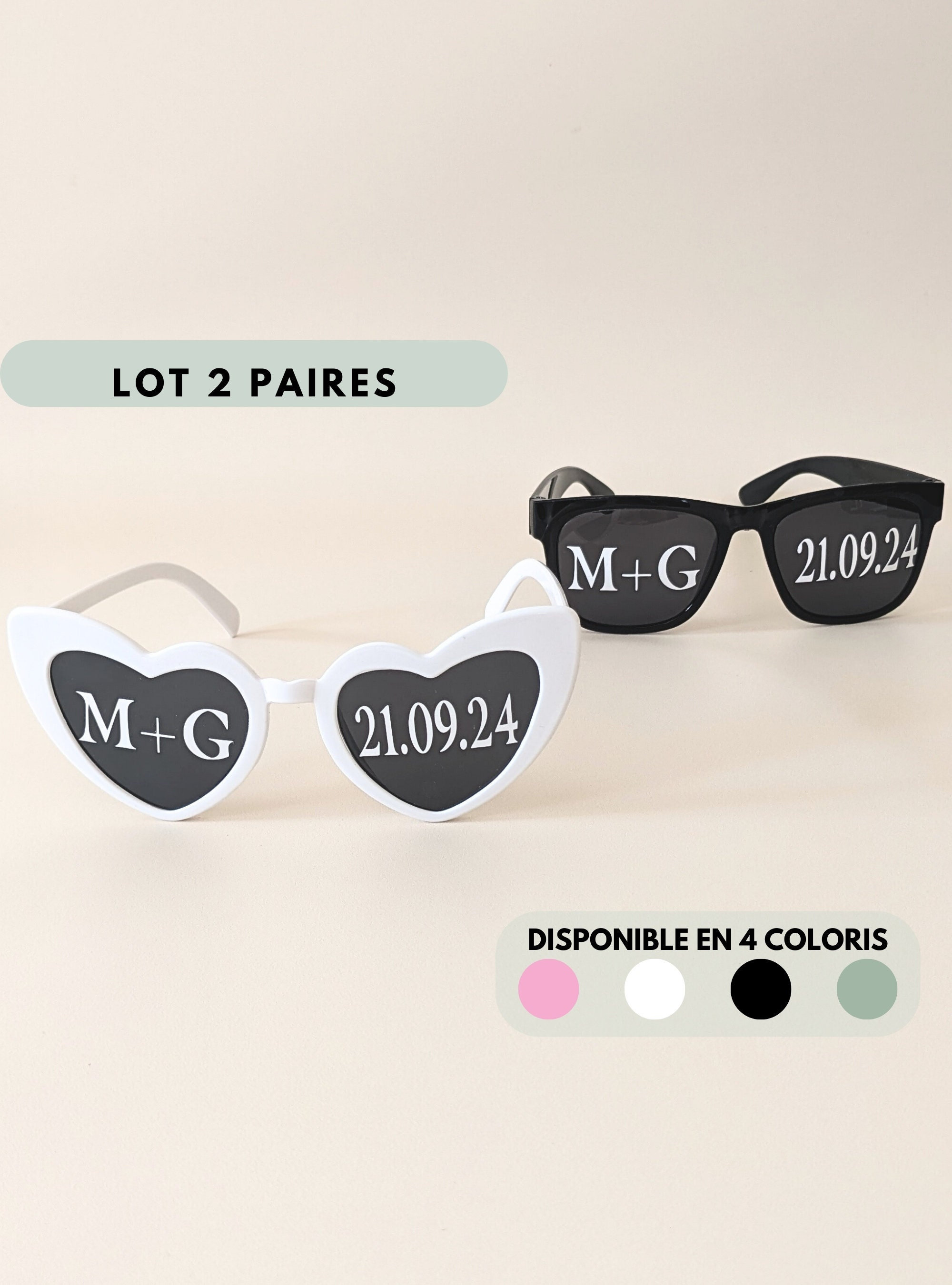 Personalized sunglasses set for weddings, couple sunglasses stickers, heart-shaped sunglasses, photo accessories for bachelorette parties