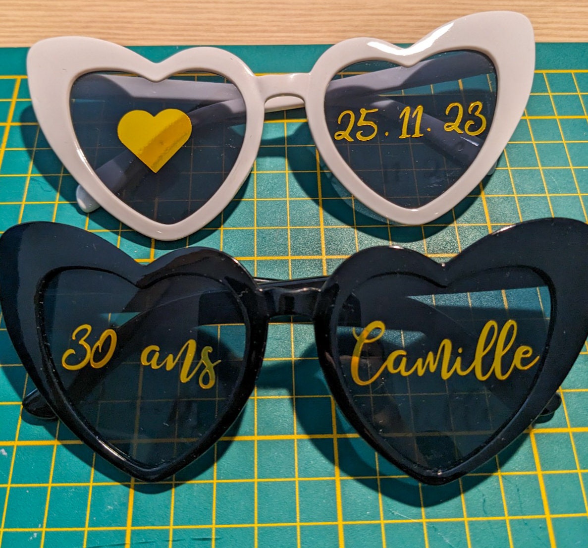Lunettes coeur mariage, 2 paires de lunettes de soleil coeurs noirs lunettes de soleil poule Party lunettes de soleil Vintage Bridal Heart Glasses