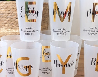 Personalized cups for birthdays, baptisms, and weddings; personalized party favors and decorations; personalized birthday cups with names