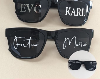 Personalized wedding glasses, photo props, stag/hen party stickers, temples of personalized men's sunglasses, birthday sunglasses with hearts