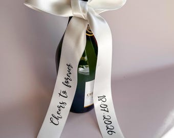 Wedding Wine Bottle Ribbon Personalized Champagne Bow Sheers To Forever Ribbon Wedding Keepsake Gift Newly Weds Champagne Bottle Bow Custom
