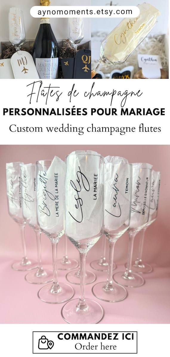 Flûtes à Champagne Mariage Personnalisées - Dentelle Blanche Gravée - Cadeau Élégant Pour Marié & Mariée
