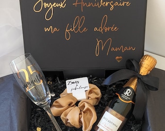 Coffret cadeau anniversaire personnalisé flûte champagne personnalisée box cadeau anniversaire pour elle cadeau anniversaire 25 ans femme