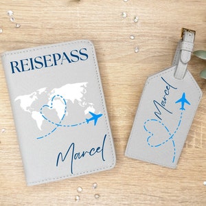 Passport cover personalized with name world map airplane I | Luggage tag | Gift idea | Passport cover | Gift holiday | Gray