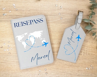 Passport cover personalized with name world map airplane I | Luggage tag | Gift idea | Passport cover | Gift holiday | Gray