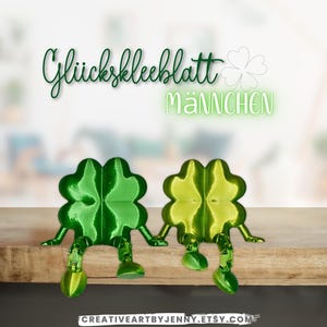 Kleeblatt 3D Glücksklee Männchen Glückskleeblatt Kleeblatt Bewegliche Beine Glücksbringer 3D Druck St. Patricks Day Geschenk Kantenhocker