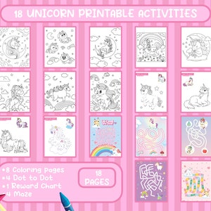 17 Unicorn Coloring Pages Printables, Unicorn Activity Pages, Unicorn coloring pages, Maze Game, Unicorn Behavior Chart, Kids Coloring Book